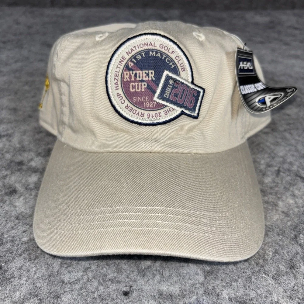 NWT Ahead Hazeltine Ryder Cup 2016 Hat Cap Tan Khaki Strap Adjustable Golf PGA
